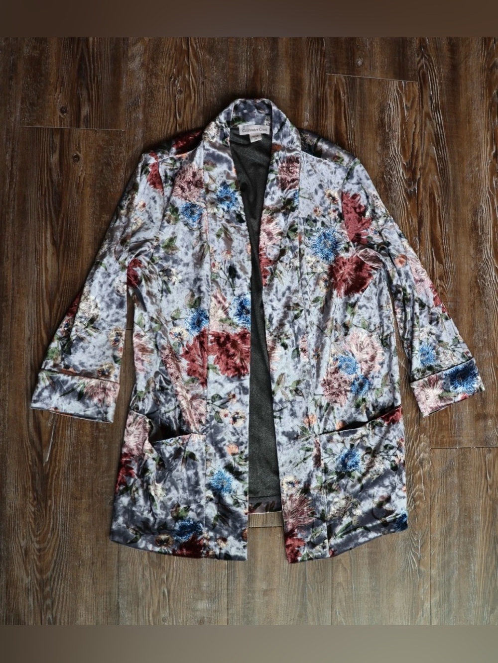 Romantic Floral Velvet Open Cardigan Duster Cottagecore Women’s XS